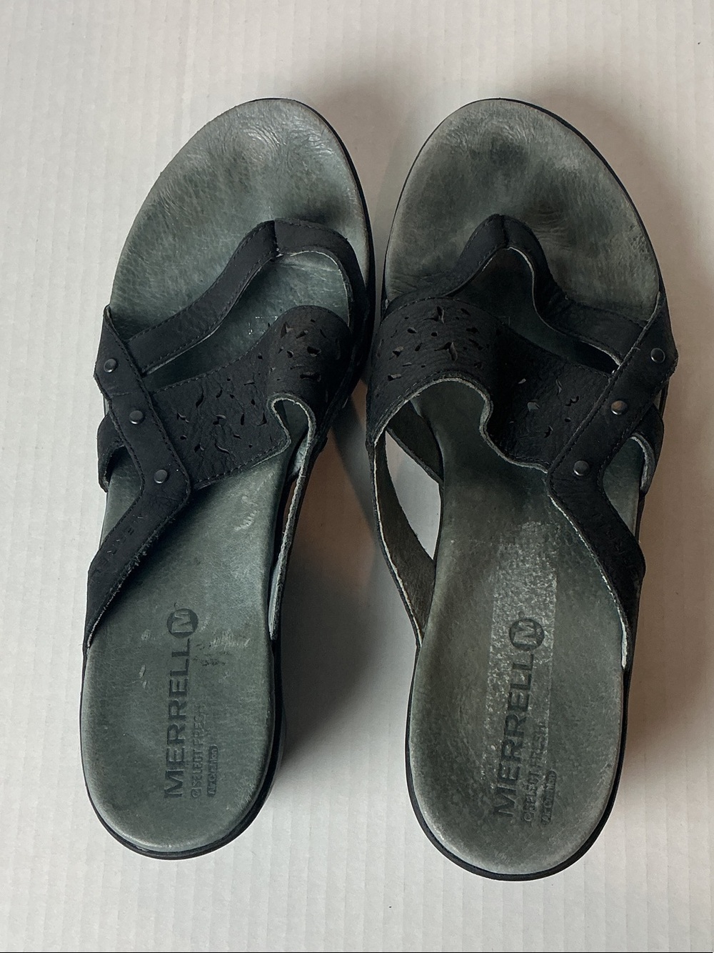 Merrell Black Toe-Post Leather Slide Sandals Sz 9 - Picture 4 of 7